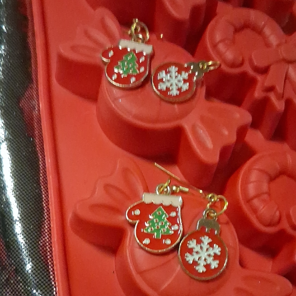 Festive Red and Green Christmas Earrings
